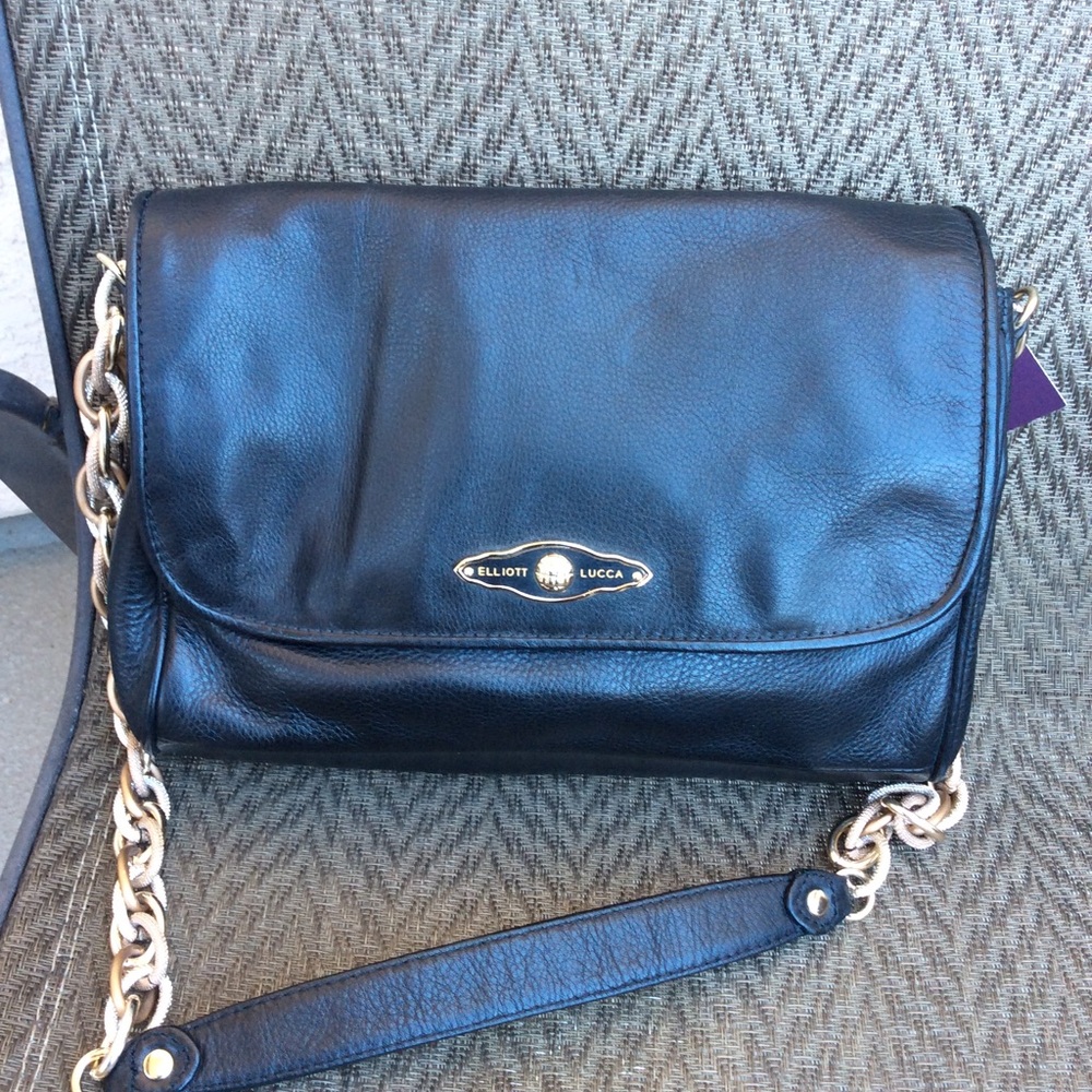 Elliott Lucca Black Leather Chain Shoulder Bag